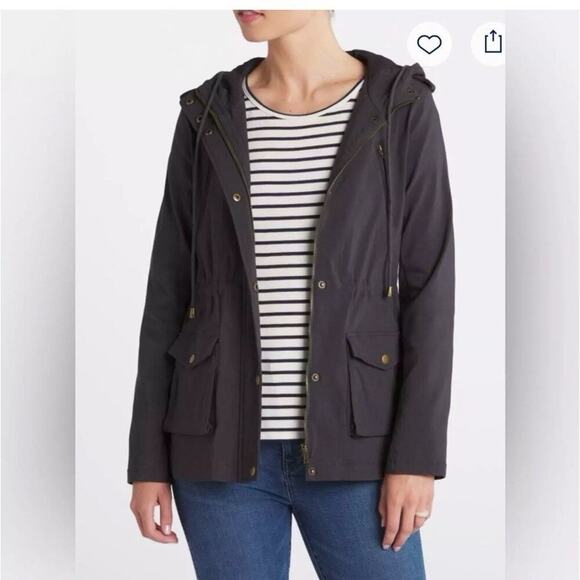 Eden Society Holly Hooded Utility Cargo Jacket L Dark Gray Drawstring Waist - Picture 5 of 14